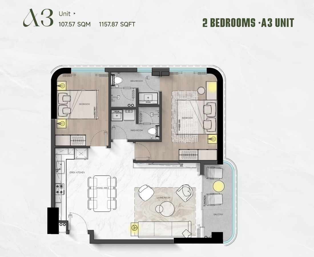 Floor plan of the 2 bedroom (A3)