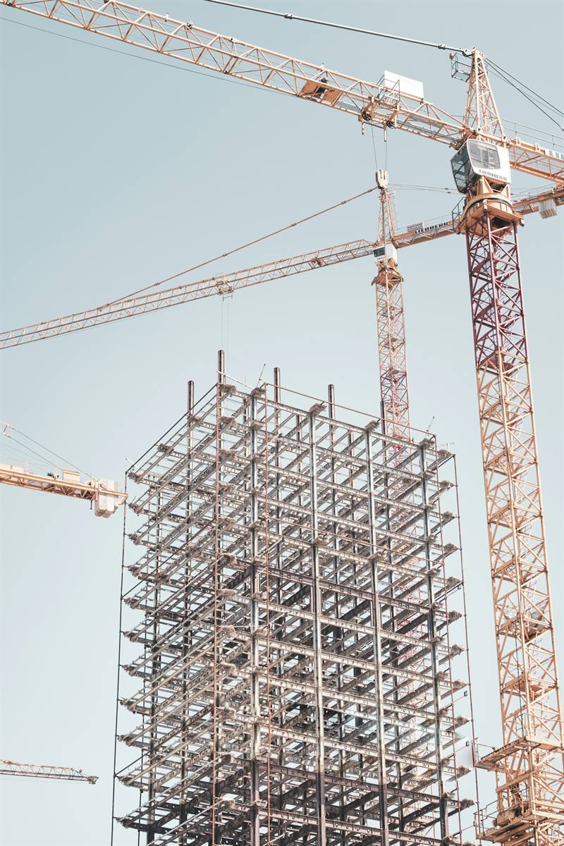Steel structural frame of a building under construction